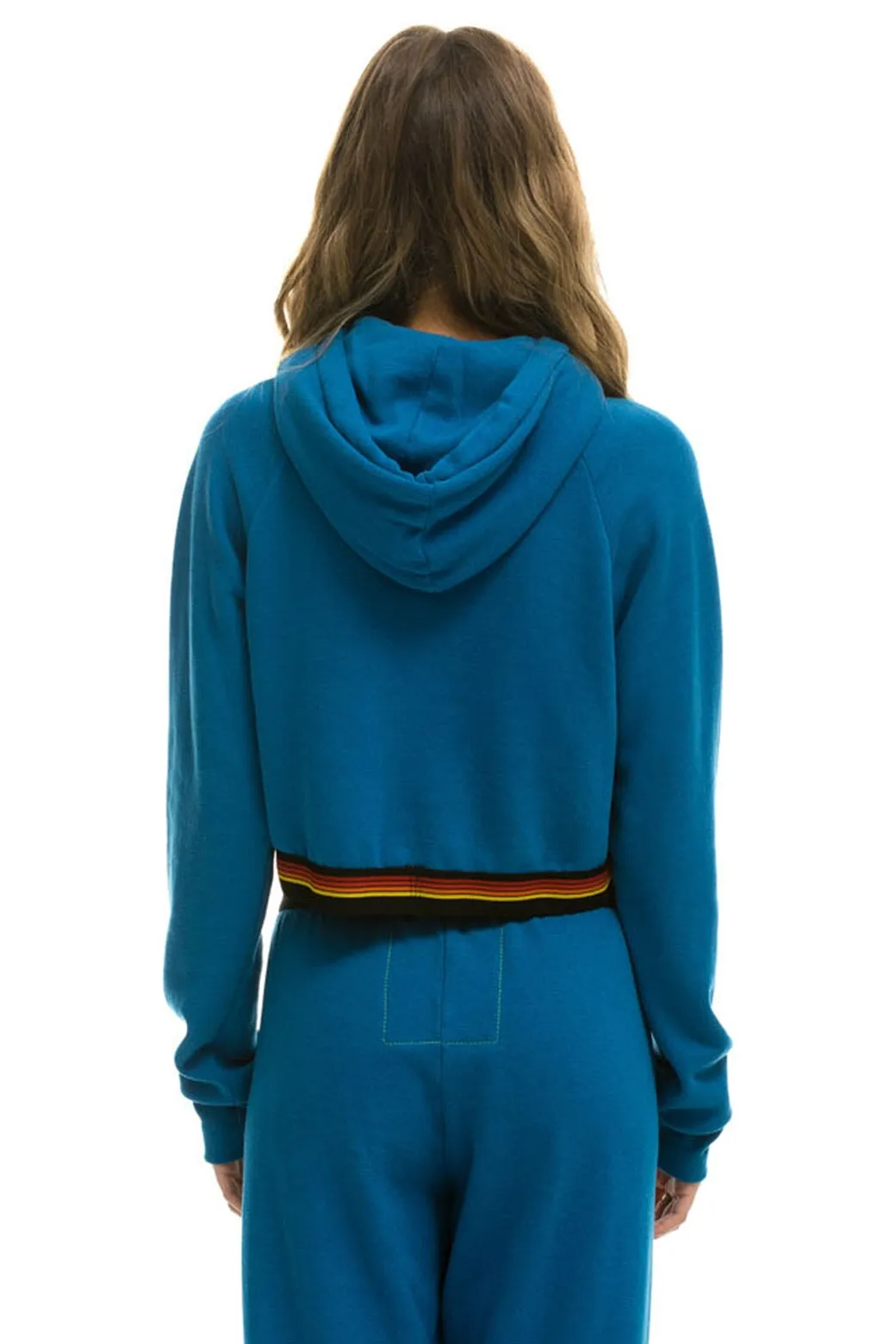 LOGO STRIPE CROP PULLOVER HOODIE - CARIBBEAN