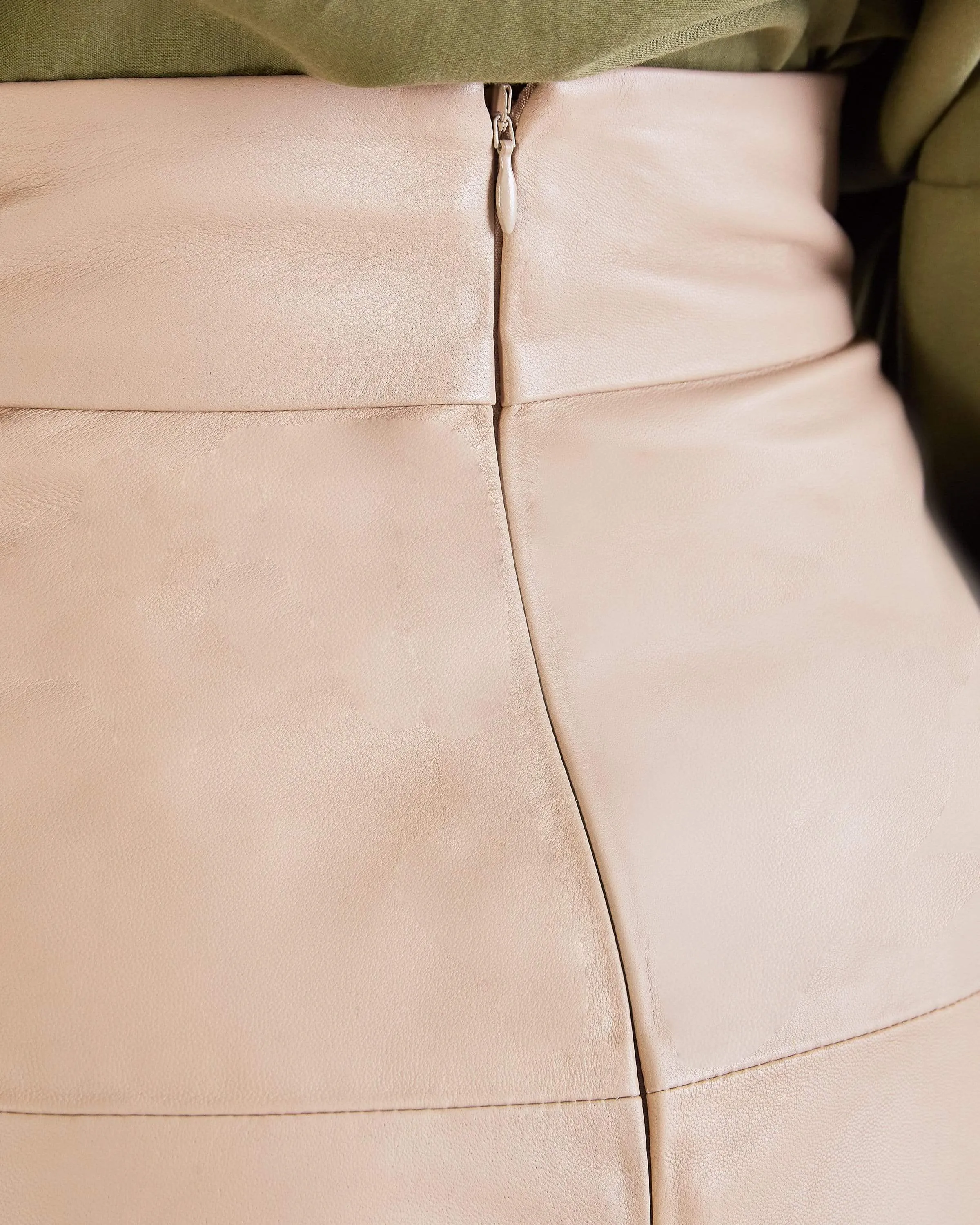 Lucy BUTTON FRONT LEATHER SKIRT - BEIGE