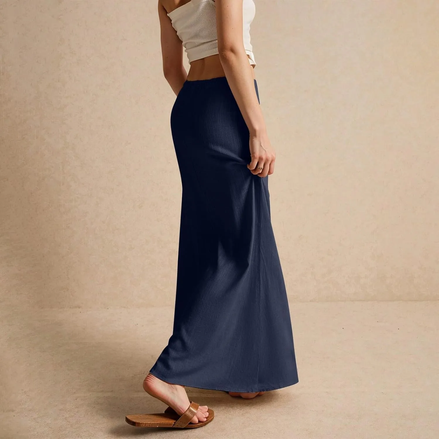 Maxi Skirts for Women Womens Trendy Summer Comfy Drawstring Waist A Line Skirts Cute Vacation Long Flowy Skirt