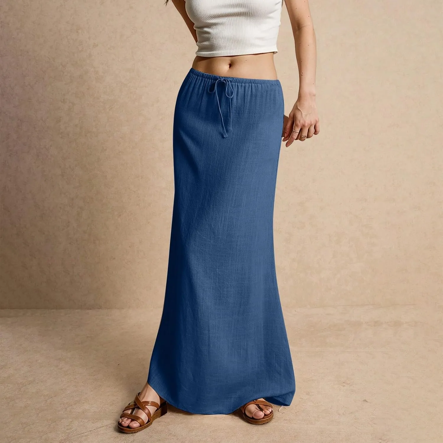 Maxi Skirts for Women Womens Trendy Summer Comfy Drawstring Waist A Line Skirts Cute Vacation Long Flowy Skirt