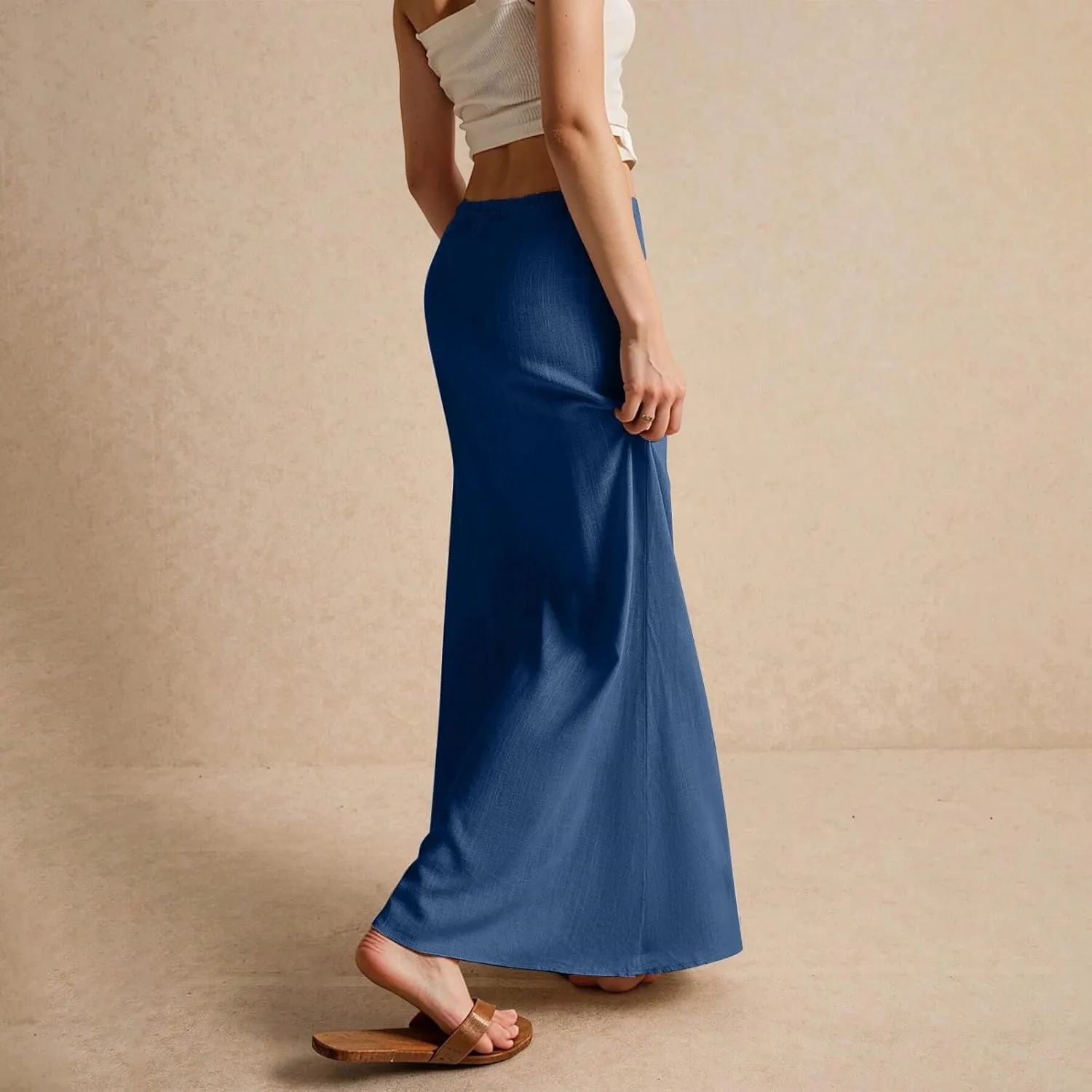Maxi Skirts for Women Womens Trendy Summer Comfy Drawstring Waist A Line Skirts Cute Vacation Long Flowy Skirt