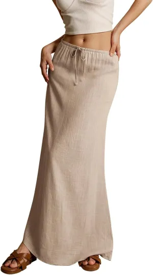 Maxi Skirts for Women Womens Trendy Summer Comfy Drawstring Waist A Line Skirts Cute Vacation Long Flowy Skirt