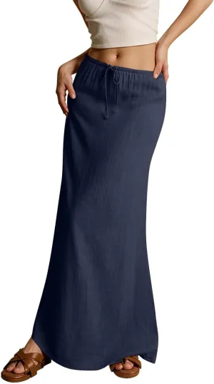 Maxi Skirts for Women Womens Trendy Summer Comfy Drawstring Waist A Line Skirts Cute Vacation Long Flowy Skirt