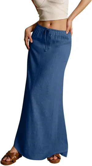 Maxi Skirts for Women Womens Trendy Summer Comfy Drawstring Waist A Line Skirts Cute Vacation Long Flowy Skirt
