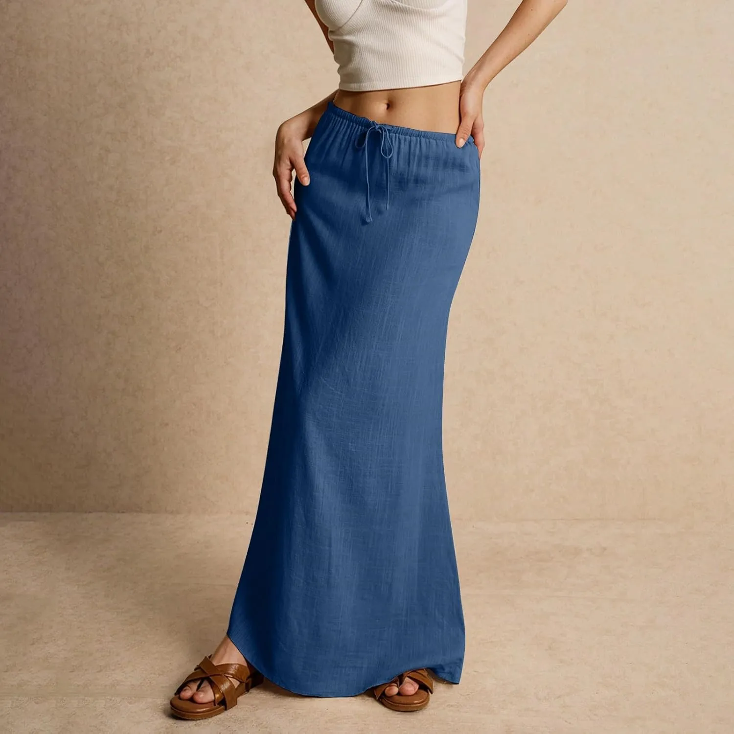 Maxi Skirts for Women Womens Trendy Summer Comfy Drawstring Waist A Line Skirts Cute Vacation Long Flowy Skirt