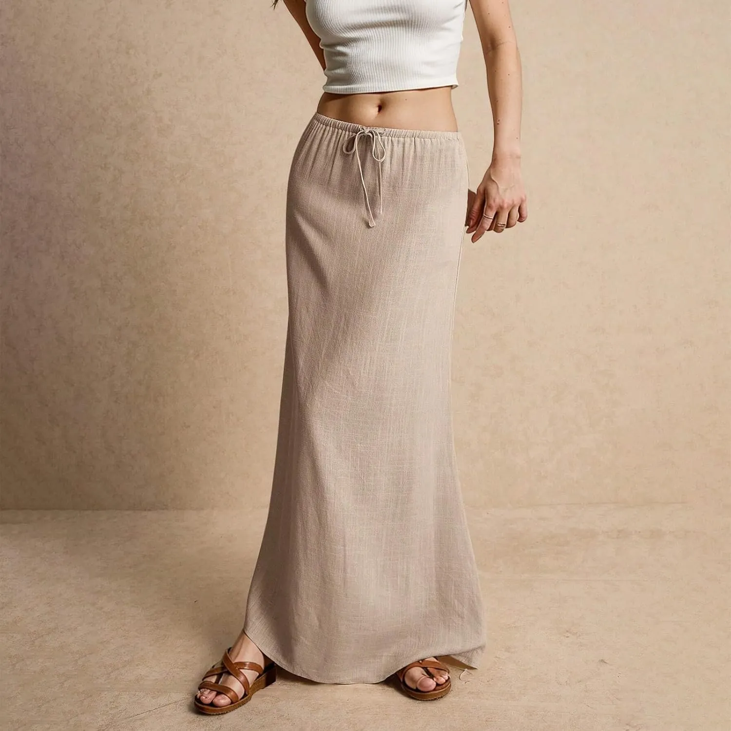 Maxi Skirts for Women Womens Trendy Summer Comfy Drawstring Waist A Line Skirts Cute Vacation Long Flowy Skirt