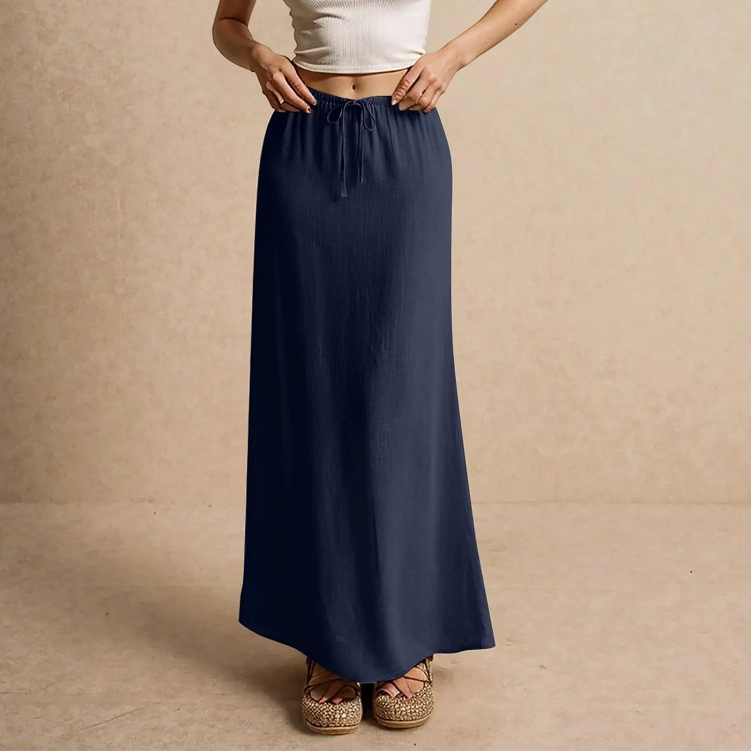 Maxi Skirts for Women Womens Trendy Summer Comfy Drawstring Waist A Line Skirts Cute Vacation Long Flowy Skirt