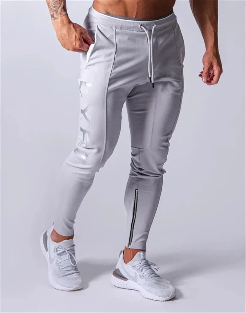 Men Sports Running Pants Pockets Athletic Training Side Zipper Pants Elasticity Legging Jogging Gym Trousers