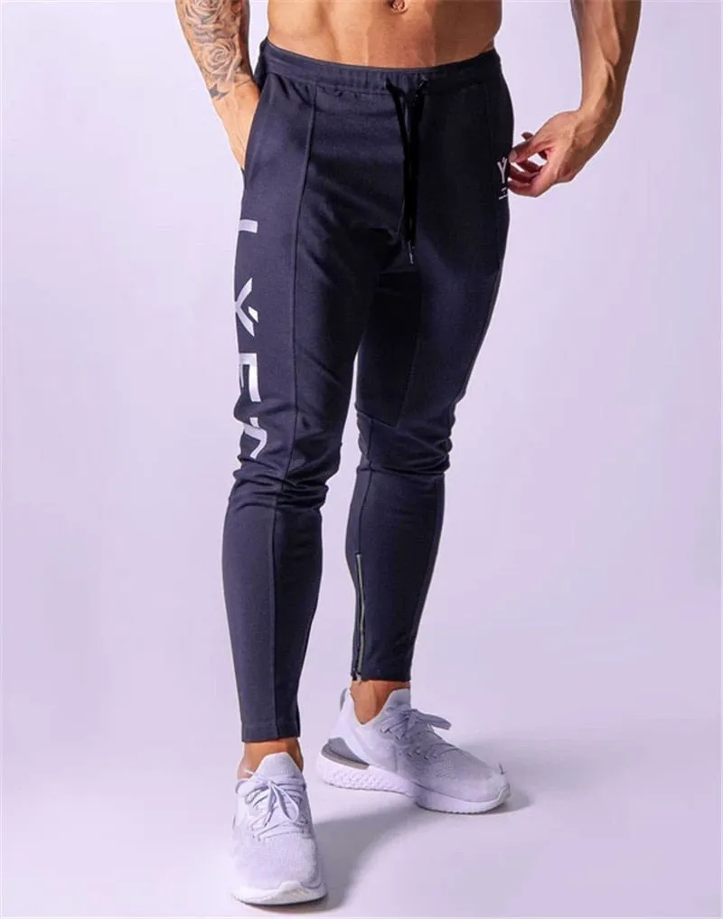 Men Sports Running Pants Pockets Athletic Training Side Zipper Pants Elasticity Legging Jogging Gym Trousers