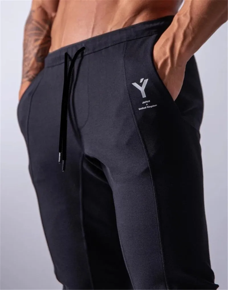 Men Sports Running Pants Pockets Athletic Training Side Zipper Pants Elasticity Legging Jogging Gym Trousers