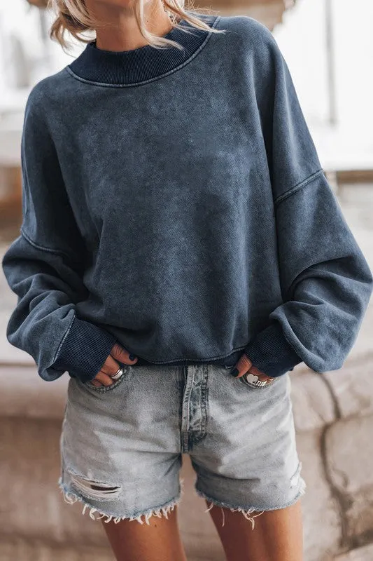 Mineral Washed Acid dye Long Sleeve Sweatshirt Pullover Top