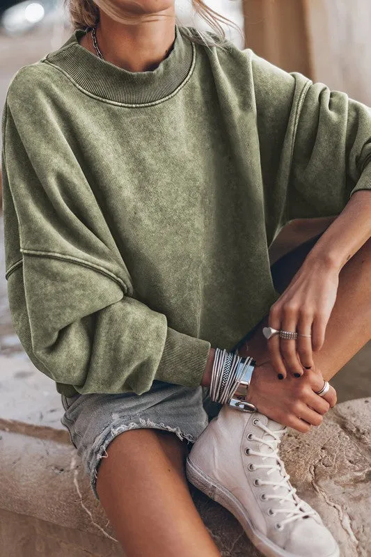 Mineral Washed Acid dye Long Sleeve Sweatshirt Pullover Top