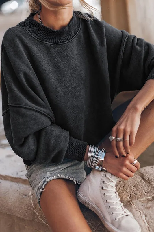 Mineral Washed Acid dye Long Sleeve Sweatshirt Pullover Top