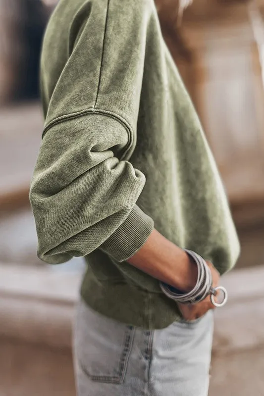 Mineral Washed Acid dye Long Sleeve Sweatshirt Pullover Top