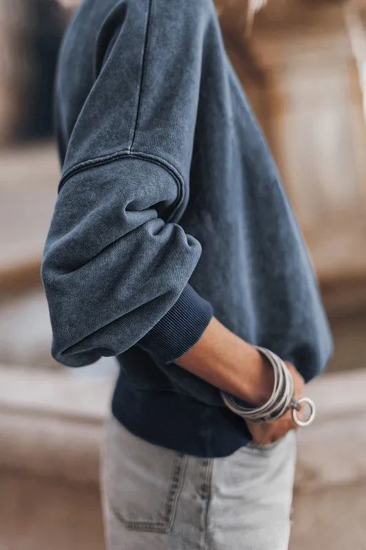 Mineral Washed Acid dye Long Sleeve Sweatshirt Pullover Top