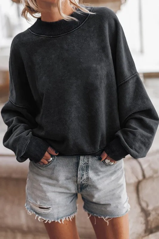 Mineral Washed Acid dye Long Sleeve Sweatshirt Pullover Top