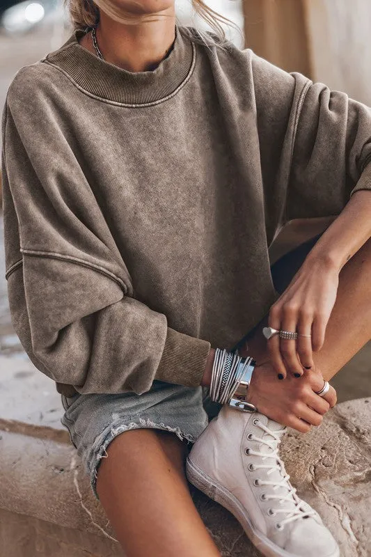 Mineral Washed Acid dye Long Sleeve Sweatshirt Pullover Top