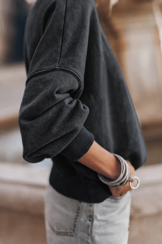 Mineral Washed Acid dye Long Sleeve Sweatshirt Pullover Top