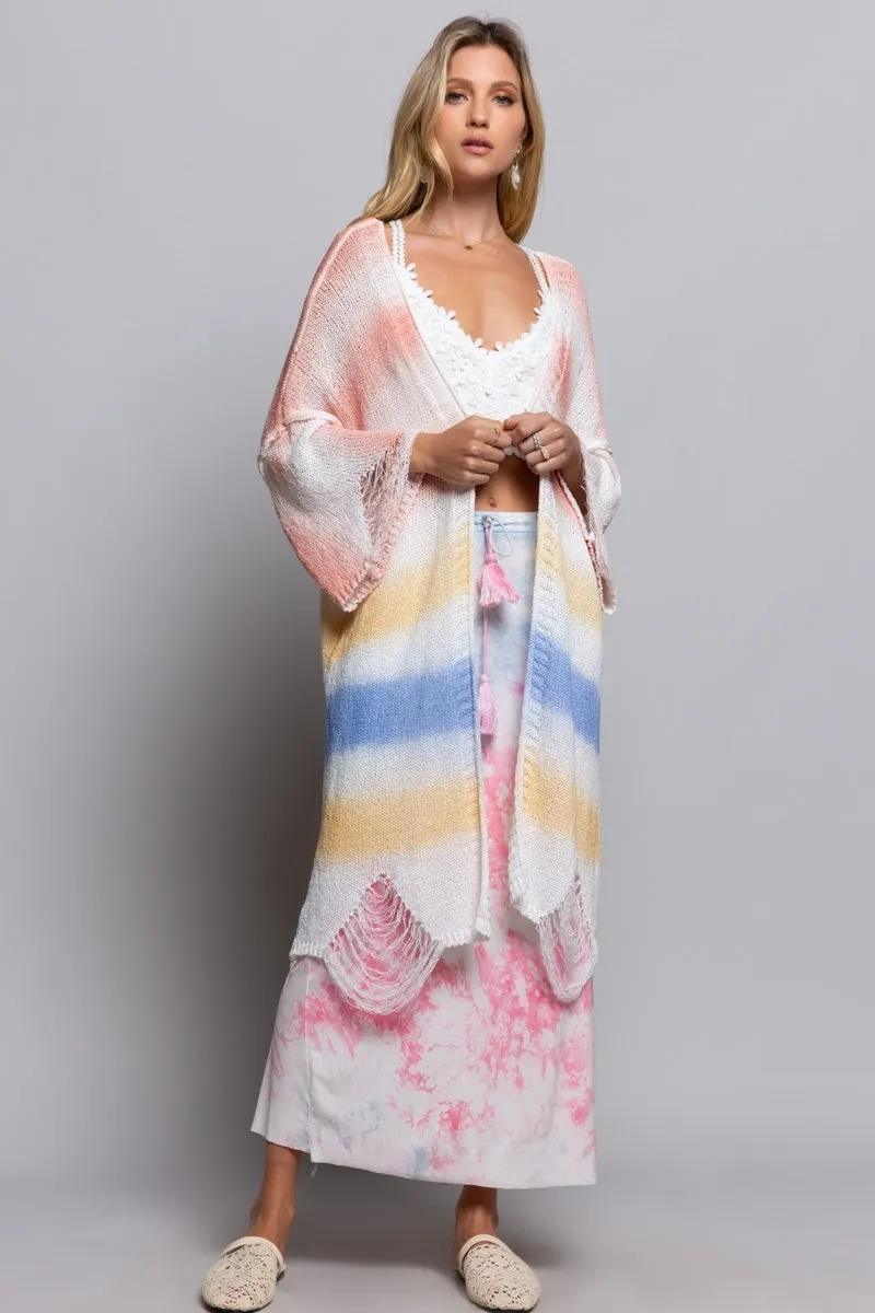 POL Berry Rainbow Distressed Cardigan
