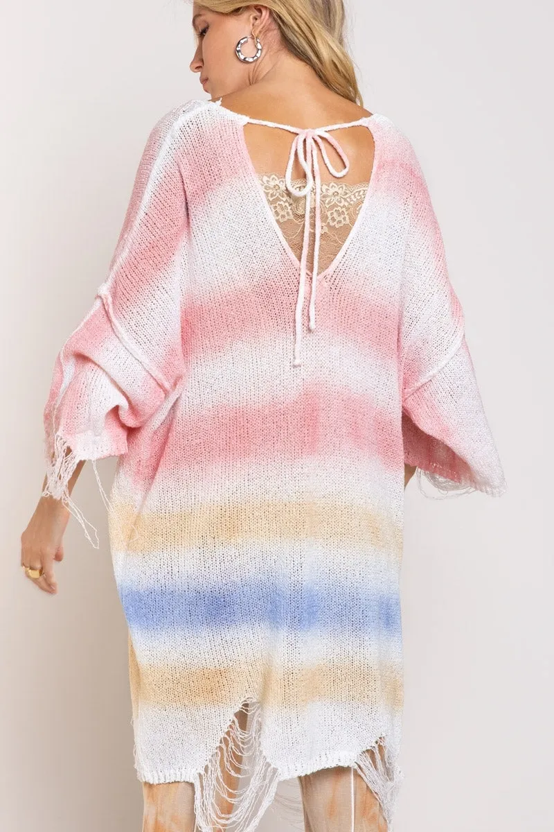 POL Berry Rainbow Distressed Cardigan