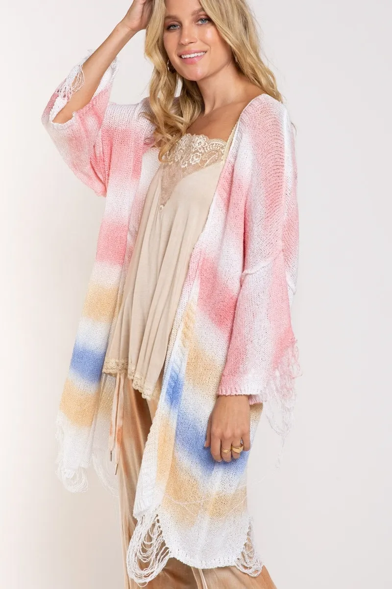 POL Berry Rainbow Distressed Cardigan