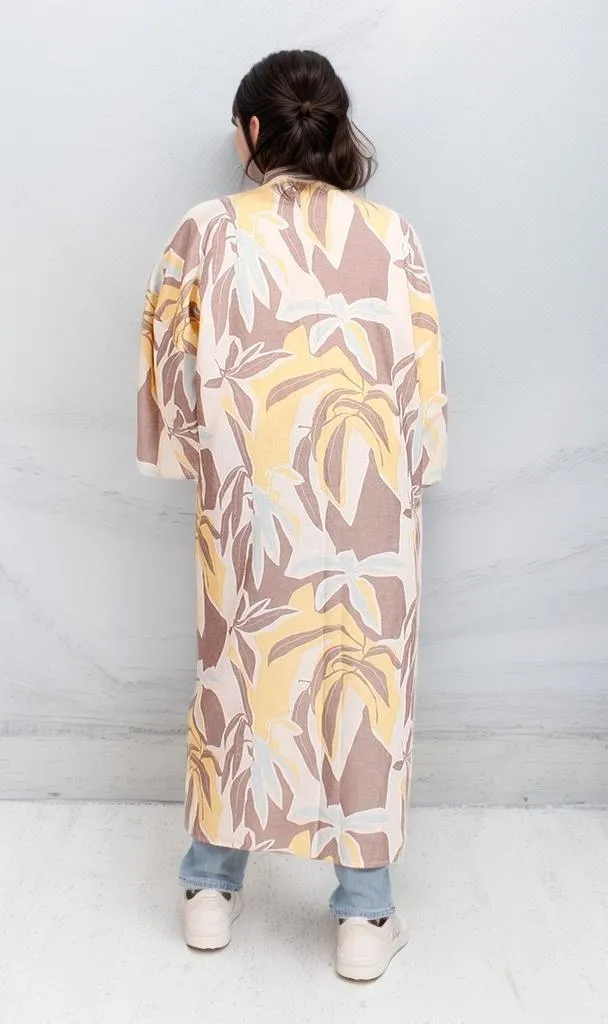 R206070 - Printed Kimono - Yellow Leaf Pattern