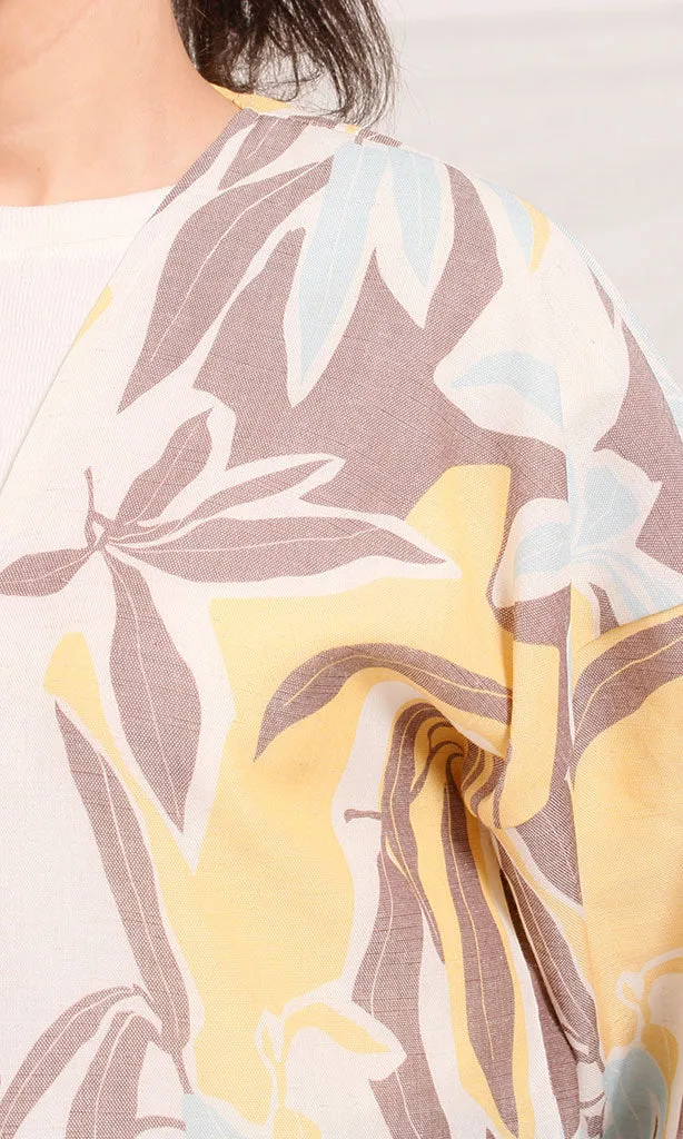R206070 - Printed Kimono - Yellow Leaf Pattern