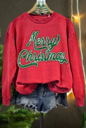 Retro Contrast Color Christmas Sweatshirt