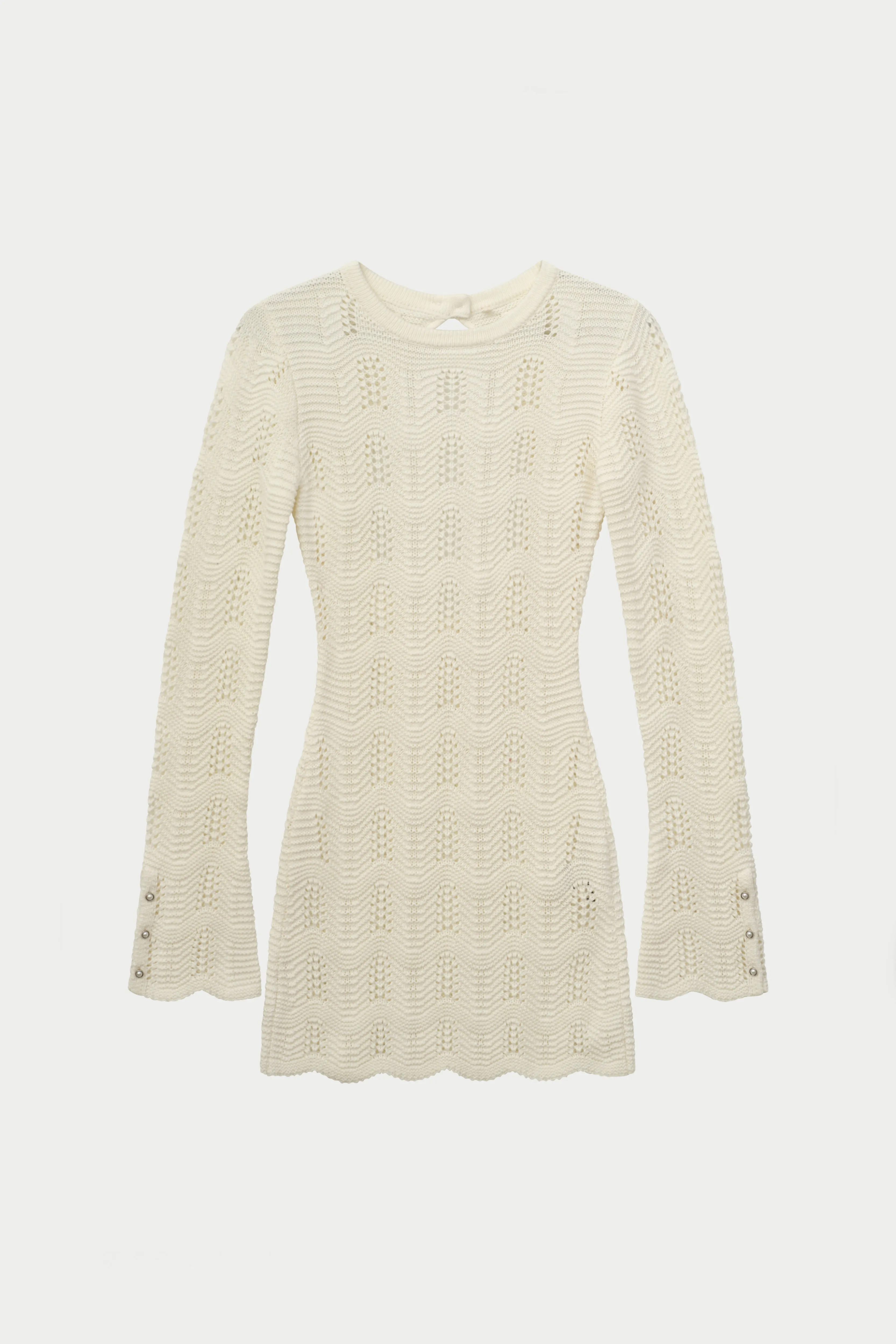 SCALLOP EDGE KNITTED MINI DRESS - OFF WHITE