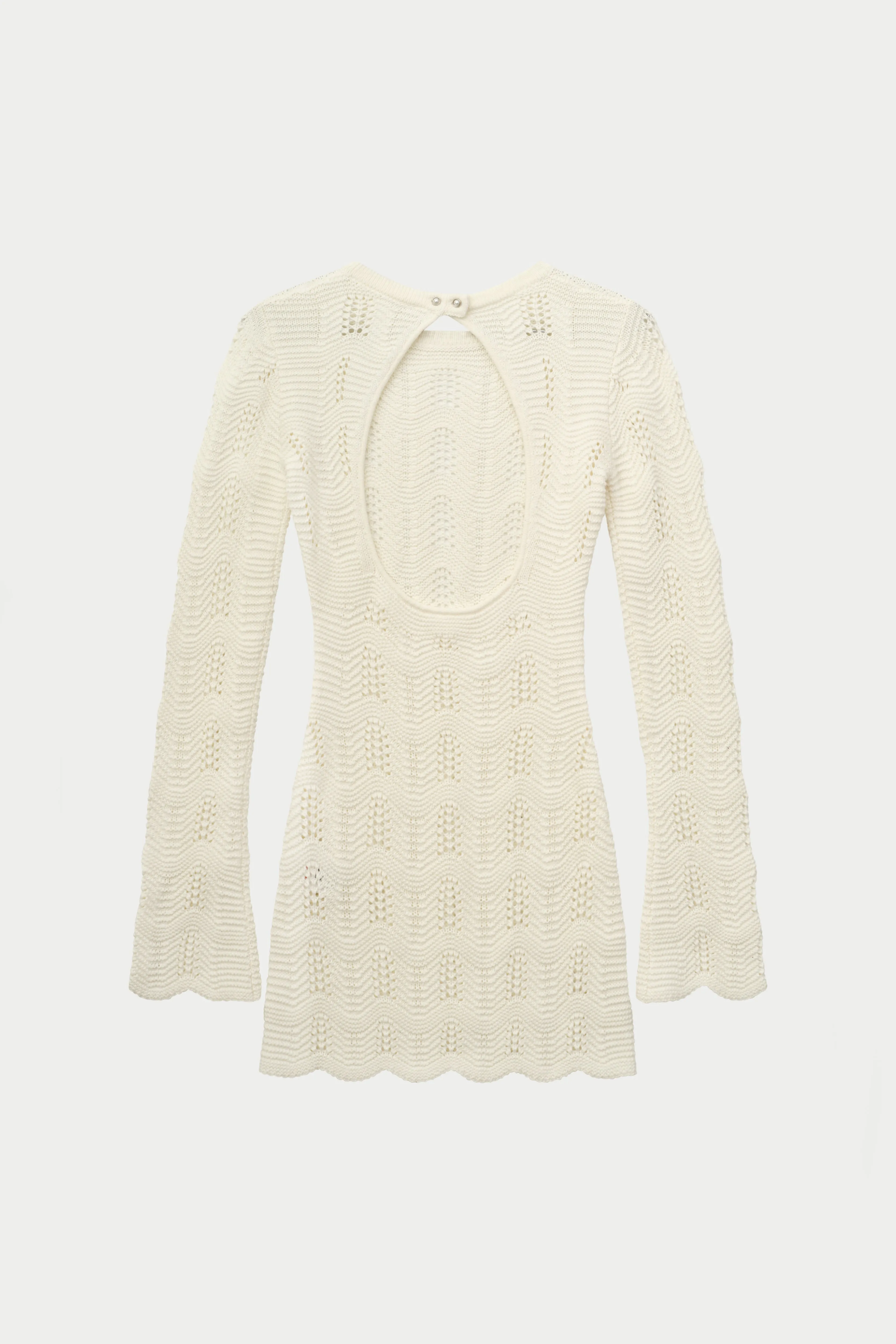 SCALLOP EDGE KNITTED MINI DRESS - OFF WHITE