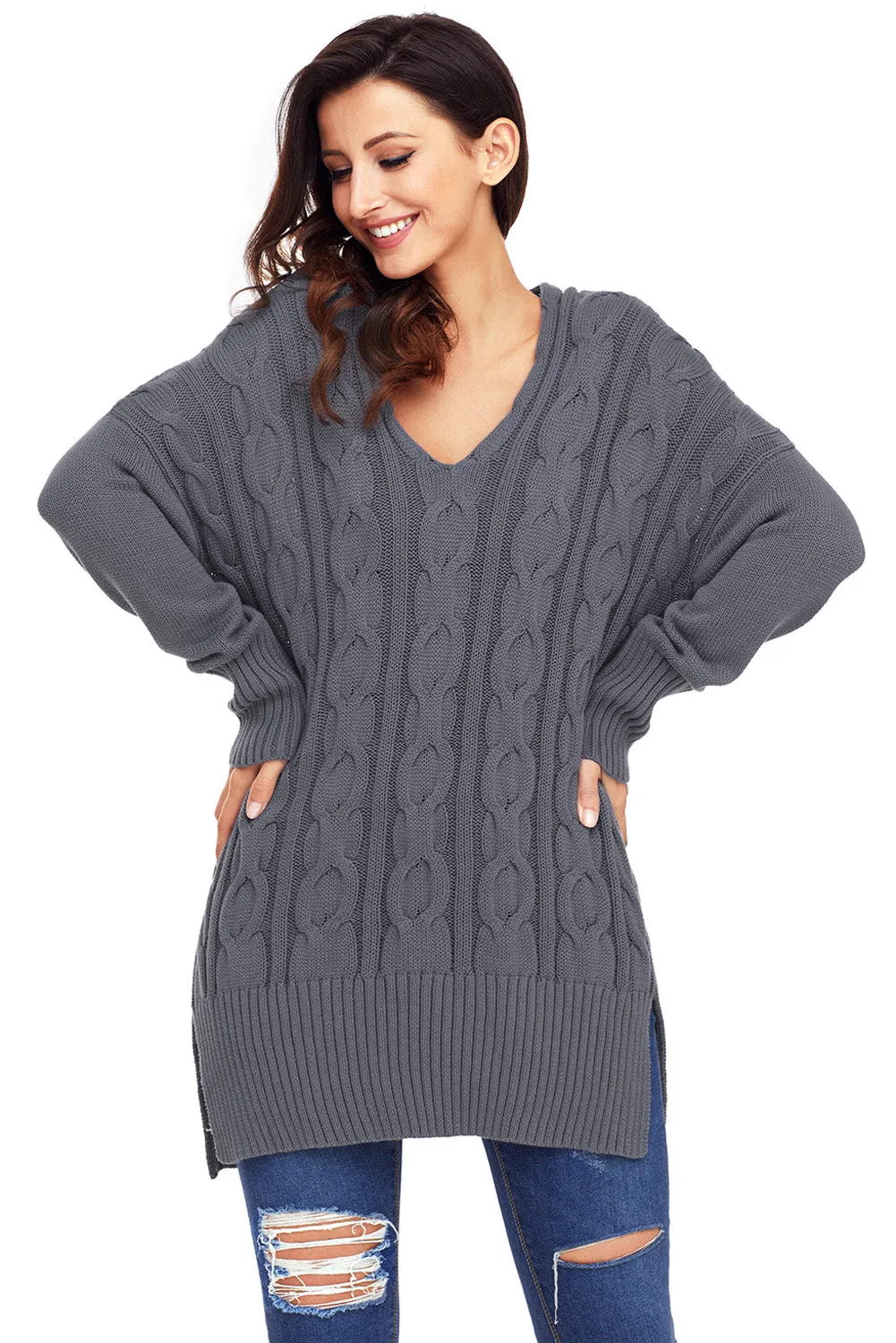 Sexy Gray Oversized Cozy up Knit Sweater