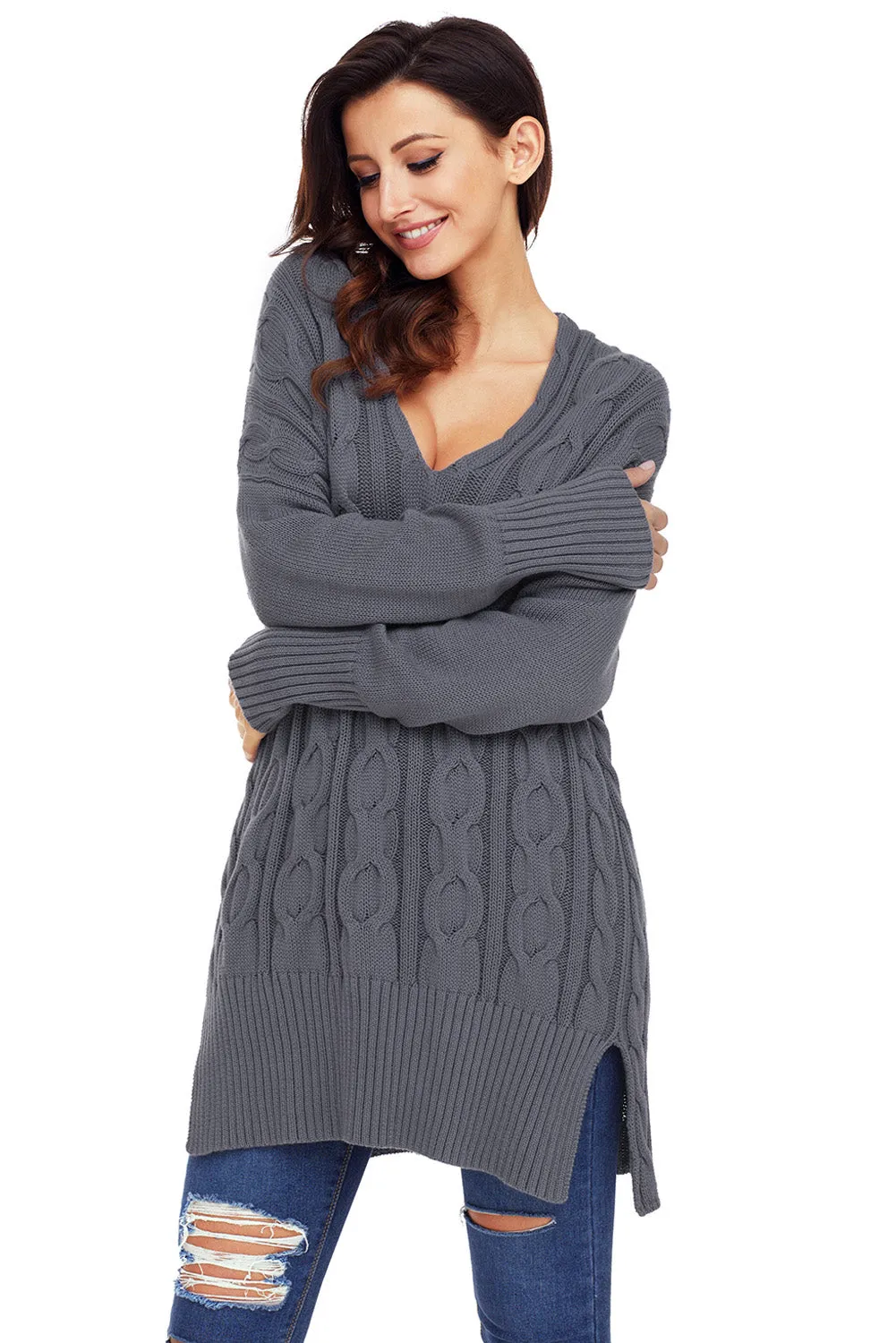 Sexy Gray Oversized Cozy up Knit Sweater