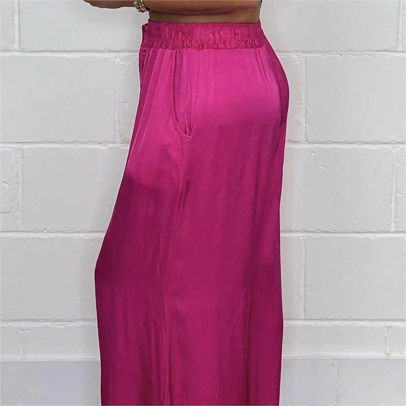 Stylish Drawstring Waist Straight Leg Smooth Loose Trousers with Pockets