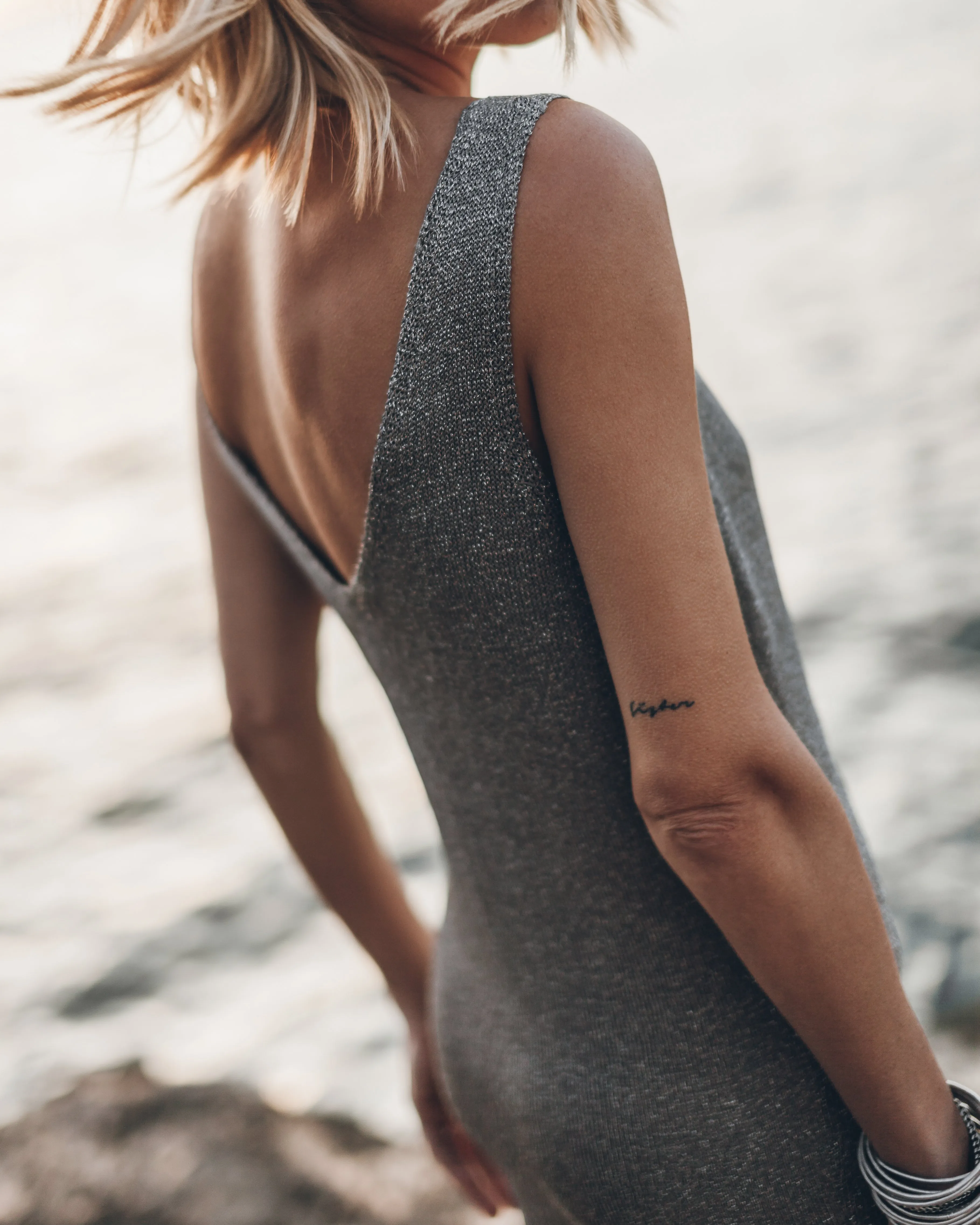 The Silver Sparkly Thin Long Knit Dress