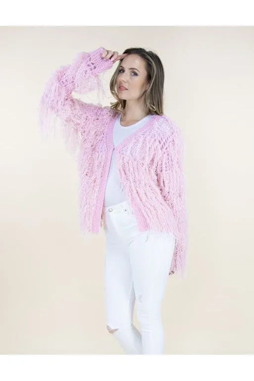 Very Moda Pink Long Hair Shaggy Jacket