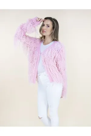 Very Moda Pink Long Hair Shaggy Jacket