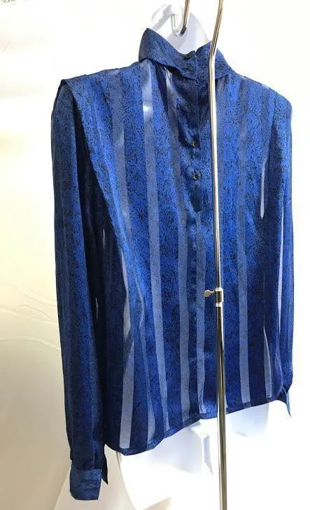 Vintage 1980’s Nicola Blue High Neck Blouse, size 10