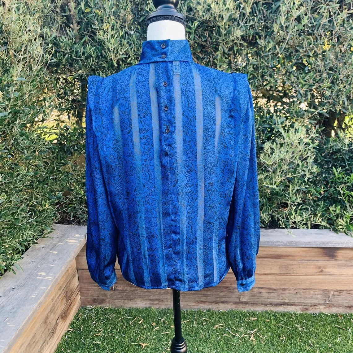 Vintage 1980’s Nicola Blue High Neck Blouse, size 10