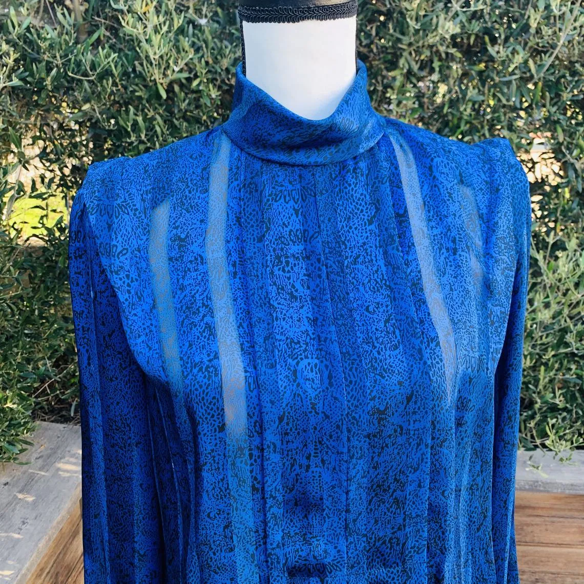 Vintage 1980’s Nicola Blue High Neck Blouse, size 10