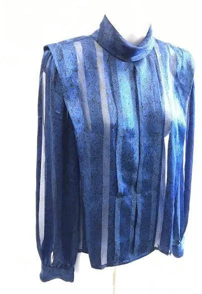 Vintage 1980’s Nicola Blue High Neck Blouse, size 10