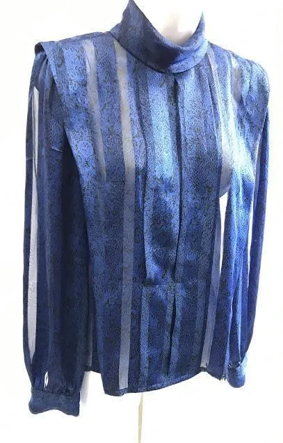 Vintage 1980’s Nicola Blue High Neck Blouse, size 10