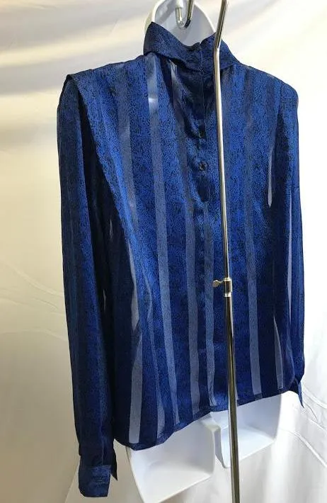 Vintage 1980’s Nicola Blue High Neck Blouse, size 10