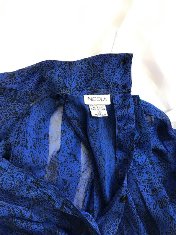 Vintage 1980’s Nicola Blue High Neck Blouse, size 10