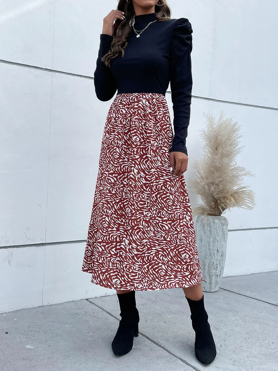 Warm In Style Mock Neck Long Sleeve Midi Dress
