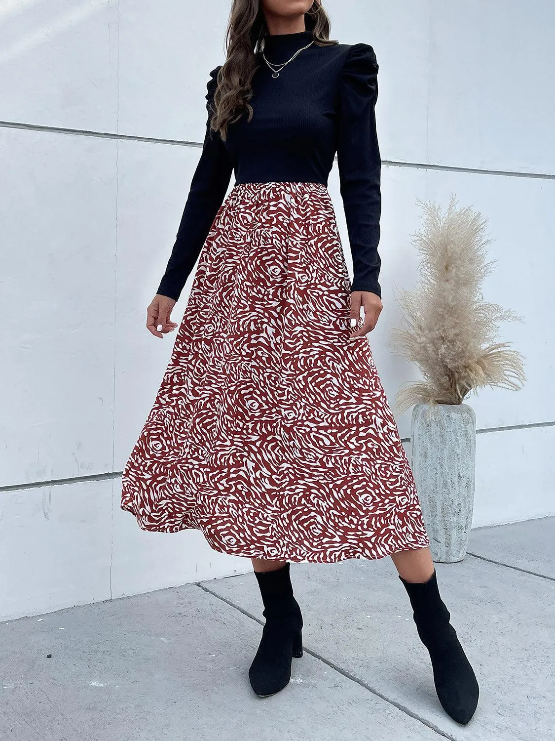 Warm In Style Mock Neck Long Sleeve Midi Dress
