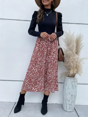 Warm In Style Mock Neck Long Sleeve Midi Dress