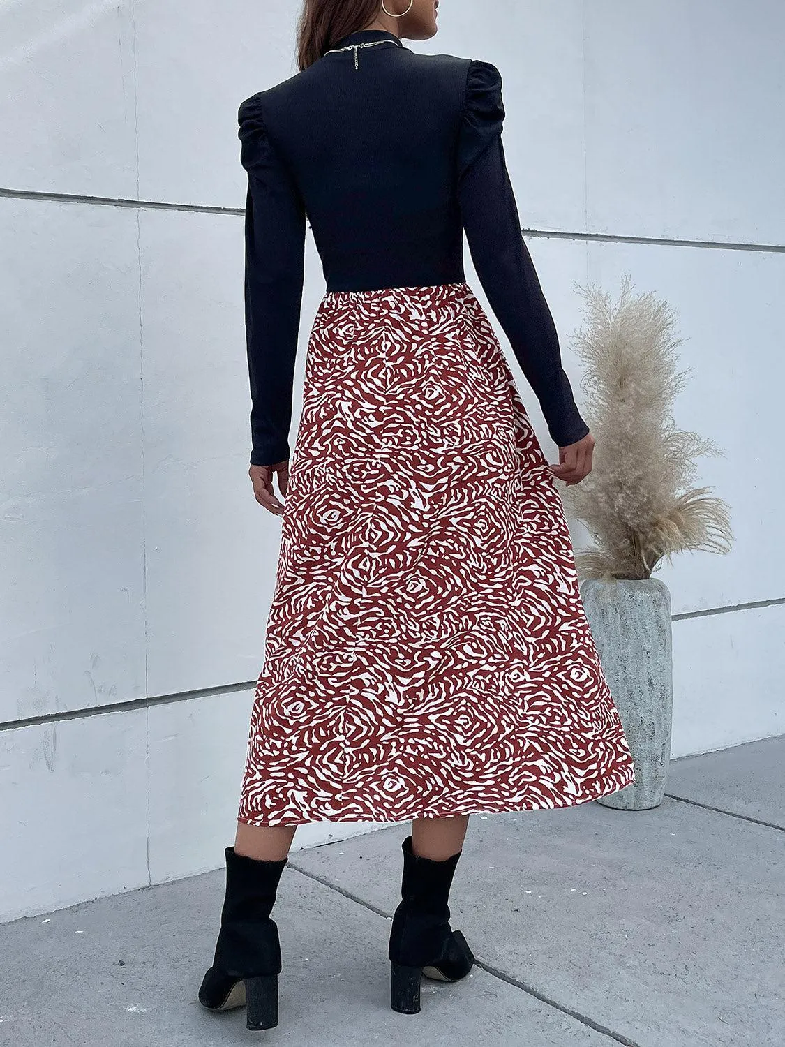 Warm In Style Mock Neck Long Sleeve Midi Dress