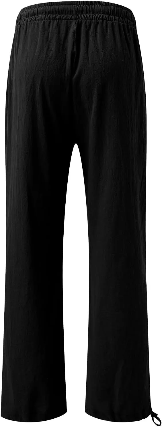 Wide Leg Linen Pants for Women 2025 Summer Casual High Waisted Palazzo Pants Boho Beach Flowy Pants with Pockets