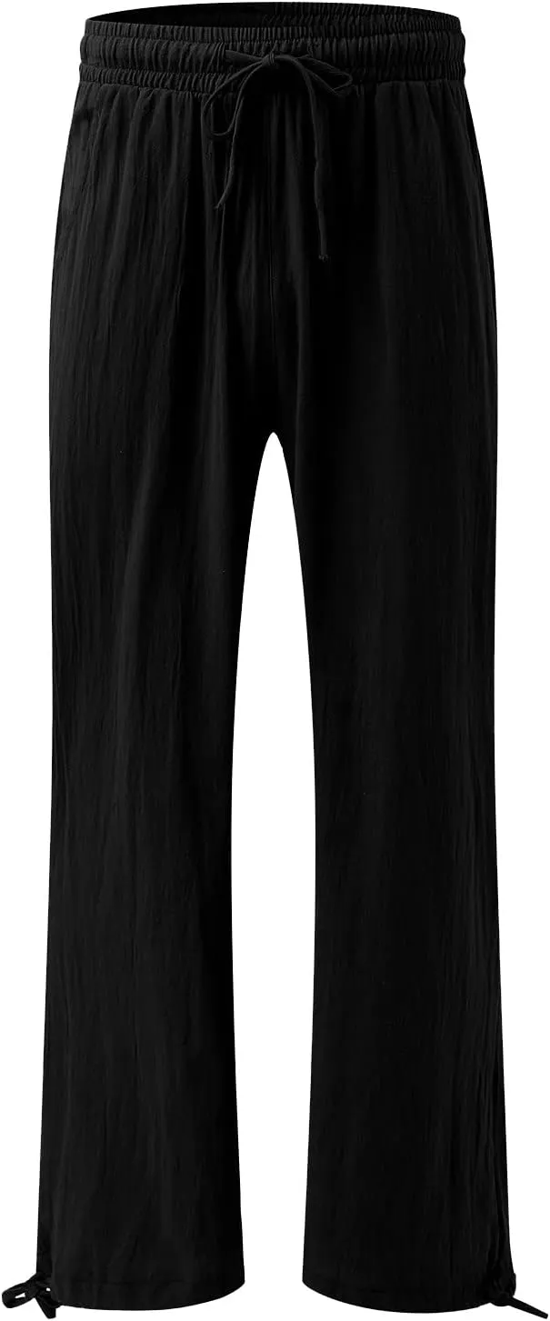 Wide Leg Linen Pants for Women 2025 Summer Casual High Waisted Palazzo Pants Boho Beach Flowy Pants with Pockets