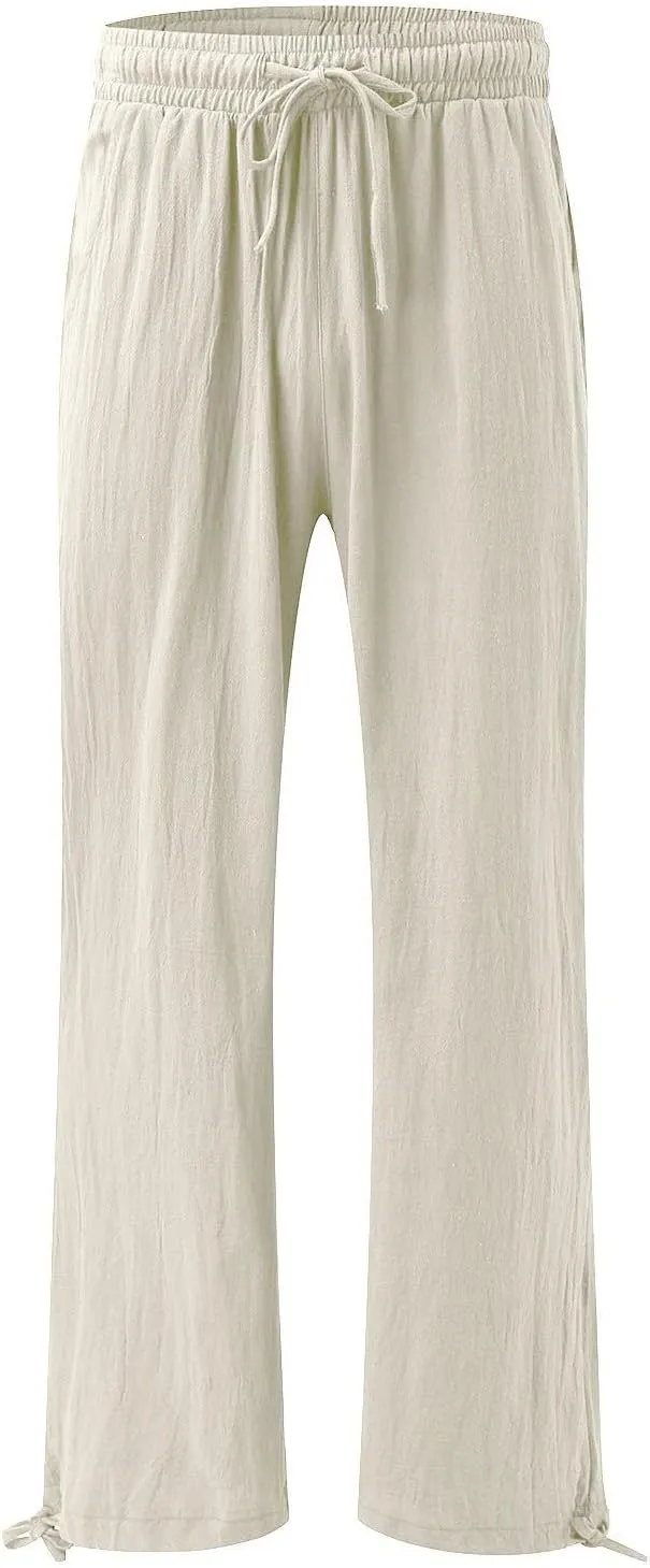 Wide Leg Linen Pants for Women 2025 Summer Casual High Waisted Palazzo Pants Boho Beach Flowy Pants with Pockets